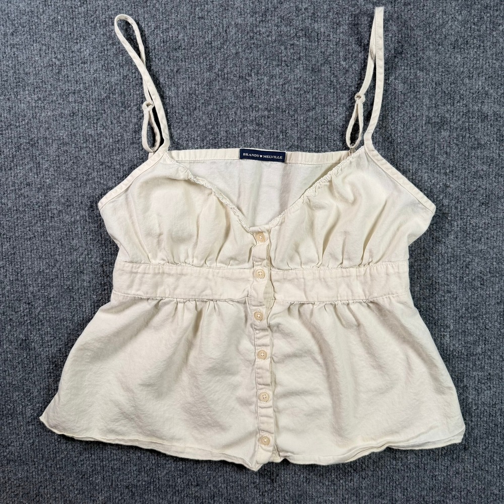 Brandy Melville Cami Tank Top Womens One Size Cream Button Front Babydoll Top